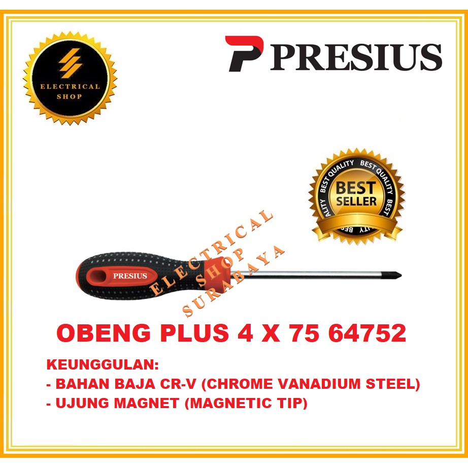 PRESIUS OBENG PLUS 4 X 75 64752 (GROSIR) BAJA CHROME VANADIUM UJUNG MAGNET MAGNETIC TIP ORIGINAL