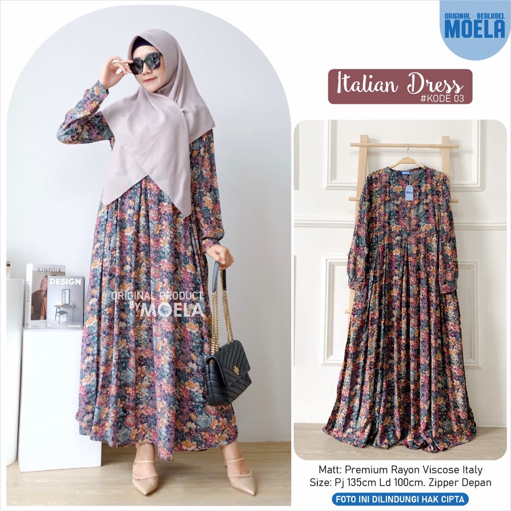 DRESS ITALIAN ld 100cm by  ORIGINAL MOELA fashion GAMIS MUSLIM premium rayon viscose italy BUSUI zip
