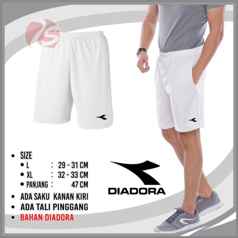 Celana pendek putih badminton tenis voli pingpong training pendek putih bulutangkis murah celana pendek pria bagus ada saku kanan kiri resleting bawahan olahraga pria short white kolor putih tes tni polisi celana polos putih kantong resleting celana pria-diadora