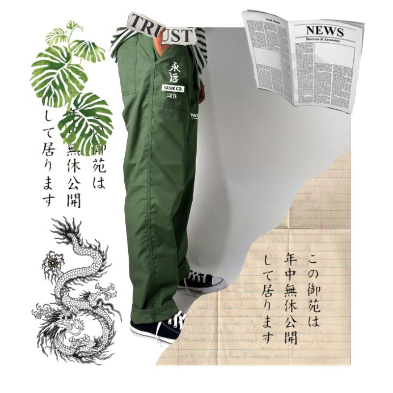 CHINO PANTS HIJAU ARMY YASIK.CO ART JAPAN SERIES