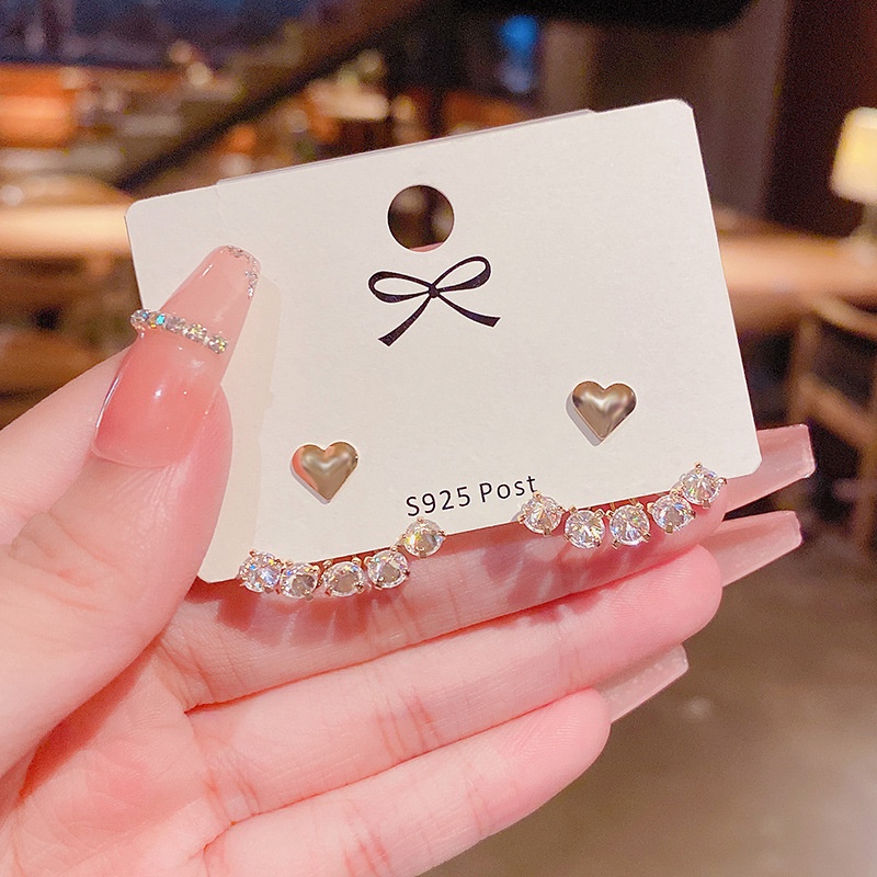 Anting Stud Zircon Berlian Bahan S925 Silver Needle Gaya Korea