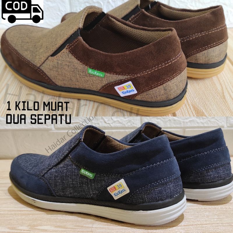 Sepatu Pria Kulit Premium Sintetis Slip On Kasual Cowok Casual Sol Karet Suede Nubuck