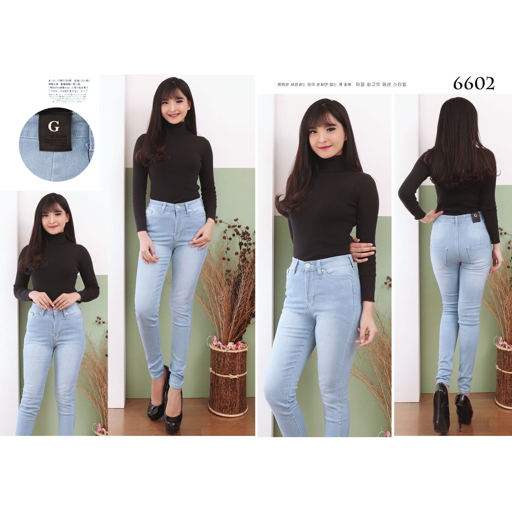 7C-G CELANA JEANS PREMIUM HIGHWAIST BIRU MUDA /PINGGANG TINGGI JEANS/ BIGSIZE /27 - 34