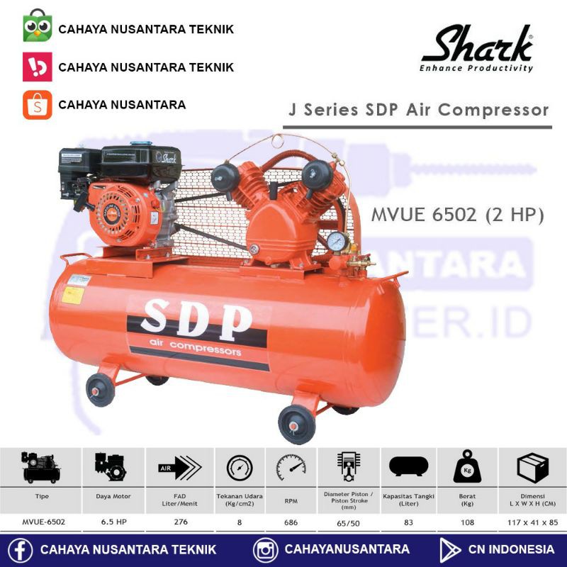 Mesin Kompresor Angin Bensin 2 Hp SDP MVUE-6502 + Engine