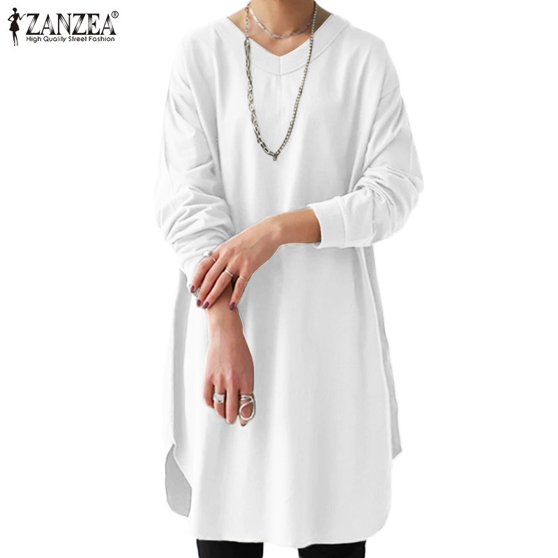 ZANZEA Women Loose Casual Full Sleeve Crew Neck Fashion Top Autumn Shirt Blouse