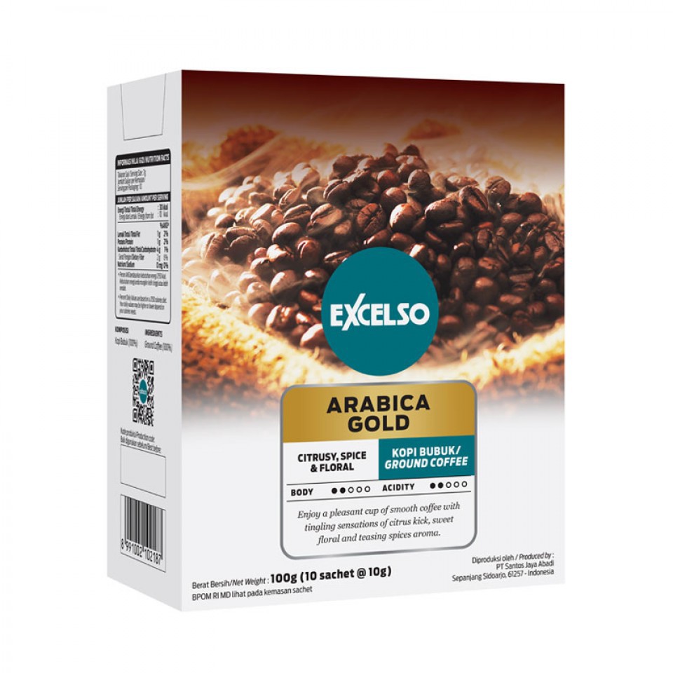 

Excelso ~ Arabica Gold Bubuk Box Siap Saji 10Gr @ 10 Sachet Ground Coffee