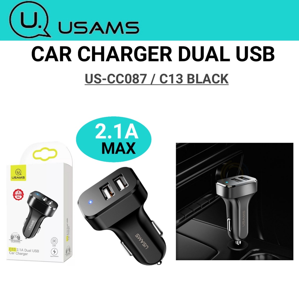 Car Charger Mobil Usams Dual USB C13 QC 2.1A Original