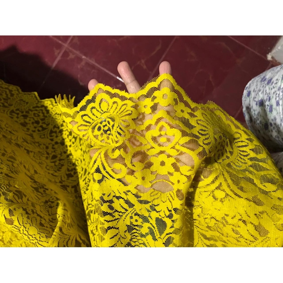 Kain Kebaya 1,5 Meter Warna Kuning Mangga Bahan Brokat Semi Prancis Perancis Murah