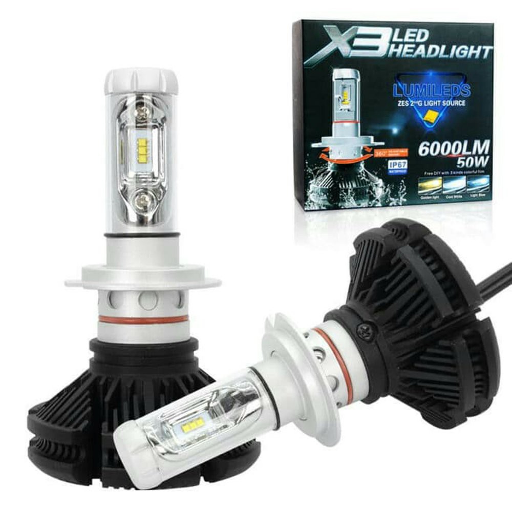 Lampu Headlamp Turbo Led X3 Seri H11 H4 3 Warna Kuning Putih Biru