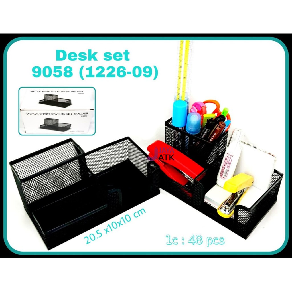 Desk Set Organizer Tempat Pulpen Pen Holder Meja Jaring Besi - Memo Holder Sekat