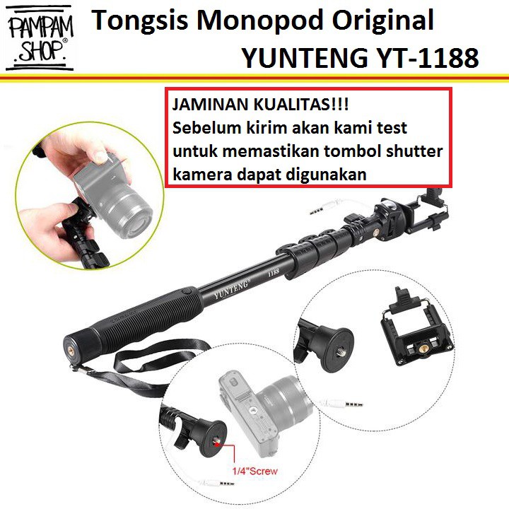 Aimons Tongsis Hitam Monopod Black Edition Kabel Tombol 