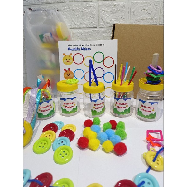 BUSY JAR 5IN1 LENGKAP 10 PERMAINAN MAINAN MONTESSORI MAINAN ANAK BUSY BOARD BUSY CUBE SENSORY PLAY