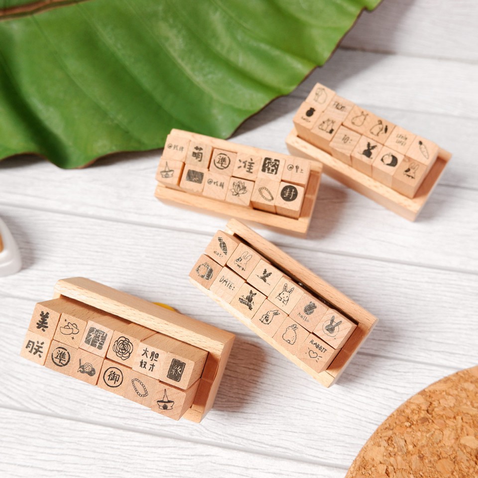 

Cute Mini Wood Stamp Set 12pc