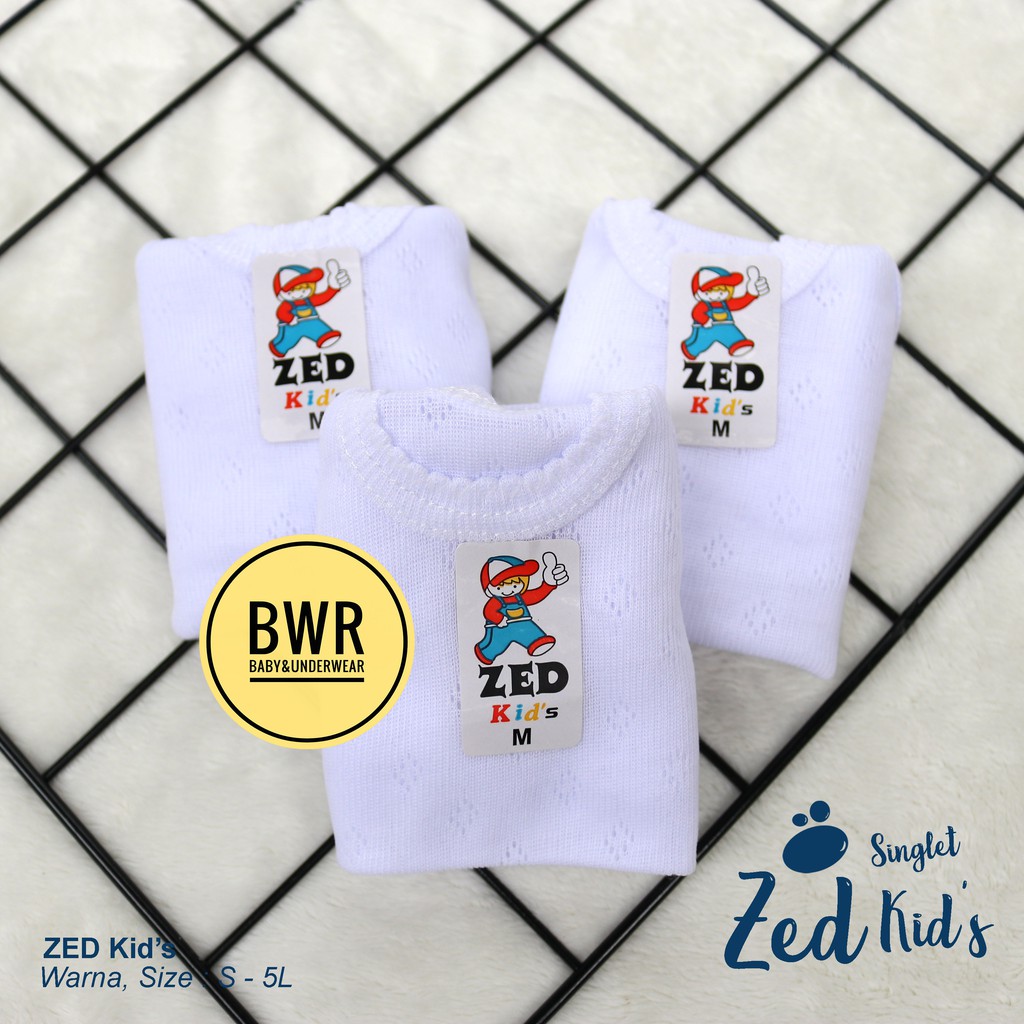 [ 3pc ] Singlet Kaos Dalam Anak Berpori PUTIH / Singlet Bayi ZED Kids Kutung Putih 0-12 Tahun - Bwr