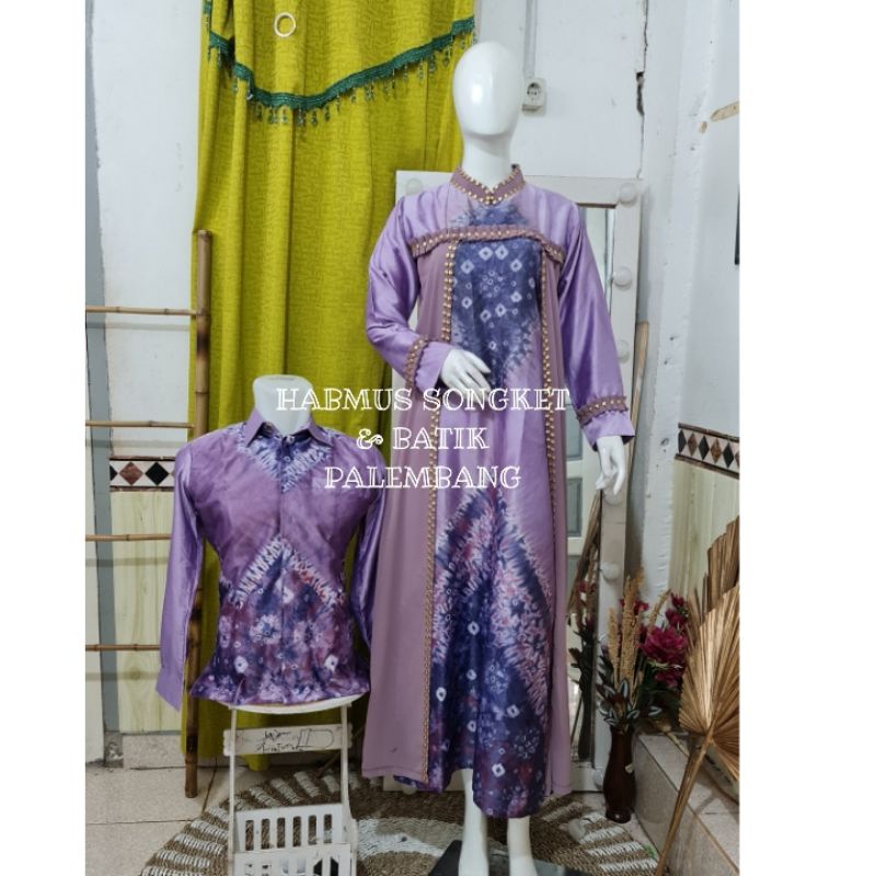 gamis jumputan palembang asli tenun sutra silk motif gibik