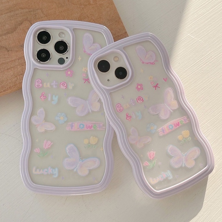 Case Desain Bunga Kupu-Kupu Ungu Untuk iPhone 13 12 11 Xs X Xr Pro Max HDBL0