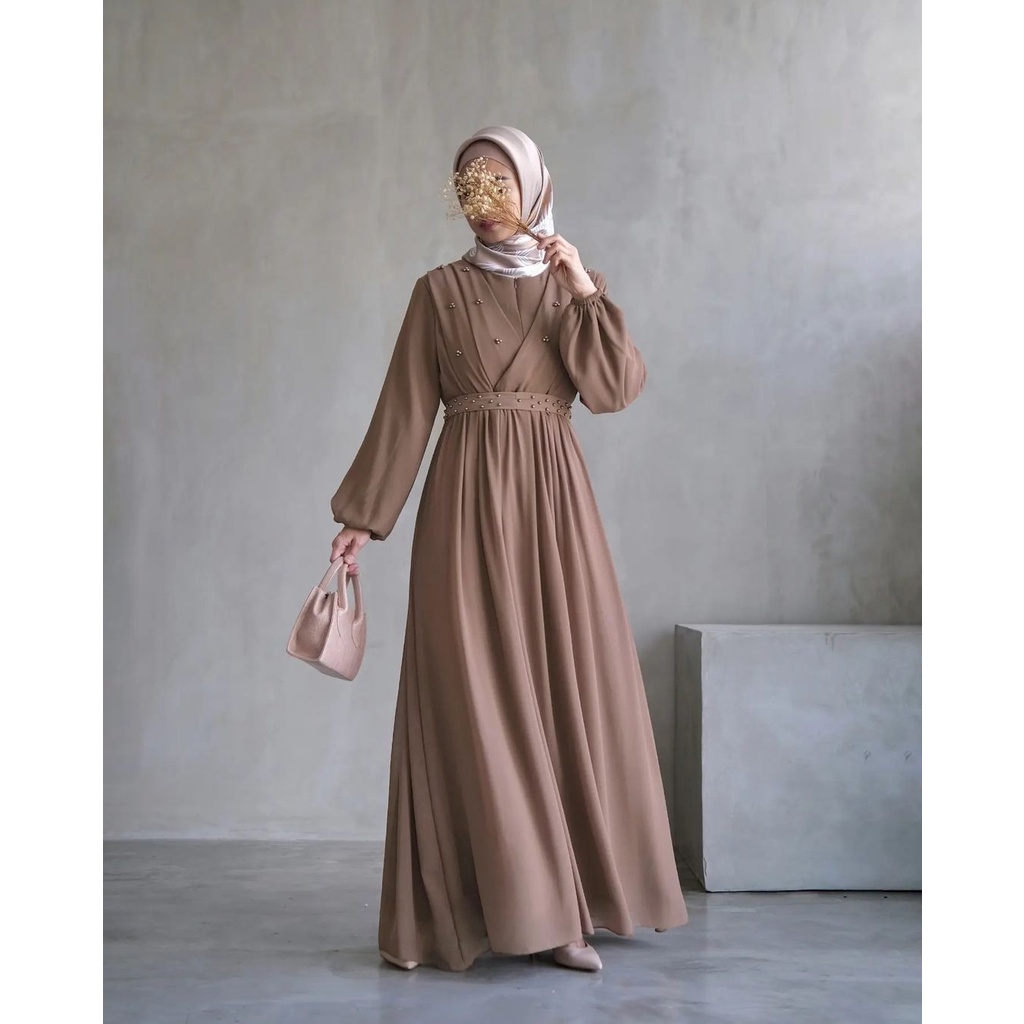 Mutiara Maxy Dress Gaudy Maxi Gamis Ceruty Babydoll Theressa Dress Wanita Kondangan Muslimah Busui Friendly