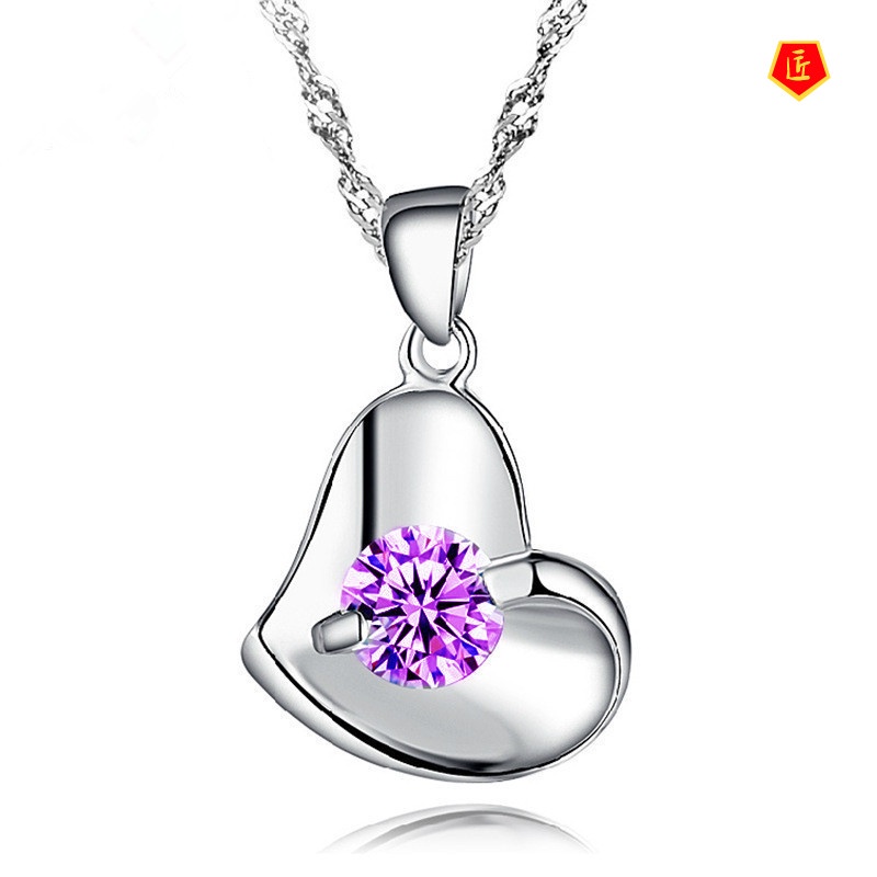 [Ready Stock]Heart-Shaped Diamond Necklace Silver Ladies Korean Fashion Gift