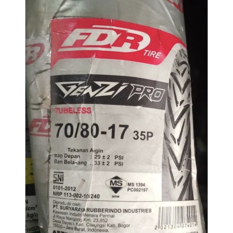 Ban Motor FDR Genzi Pro 70/80 Ring 17, Tubeless