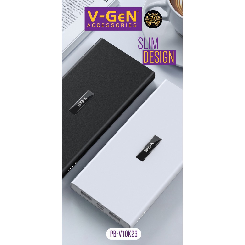 POWERBANK V-GEN V10K-23 10.000MAH LED 2 USB SUPPORT TYPE C