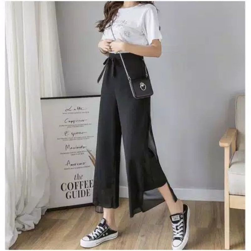 KOREAN PANTS SERLY STICE CELANA CULOTTE HIGHWAIST 2 LAYER CELANA KULOT LONGGAR WANITA KEKINIAN BAHAN CERUTY IMPORT SANSA SERLA 1058 BERRY