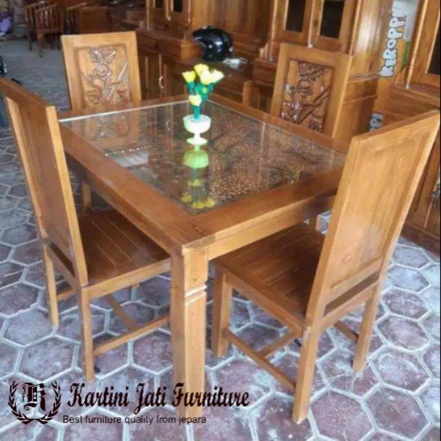 Meja makan kayu jati minimalis meja makan kursi makan k4 minimalis bahan kayu jati TPK jepara berkua