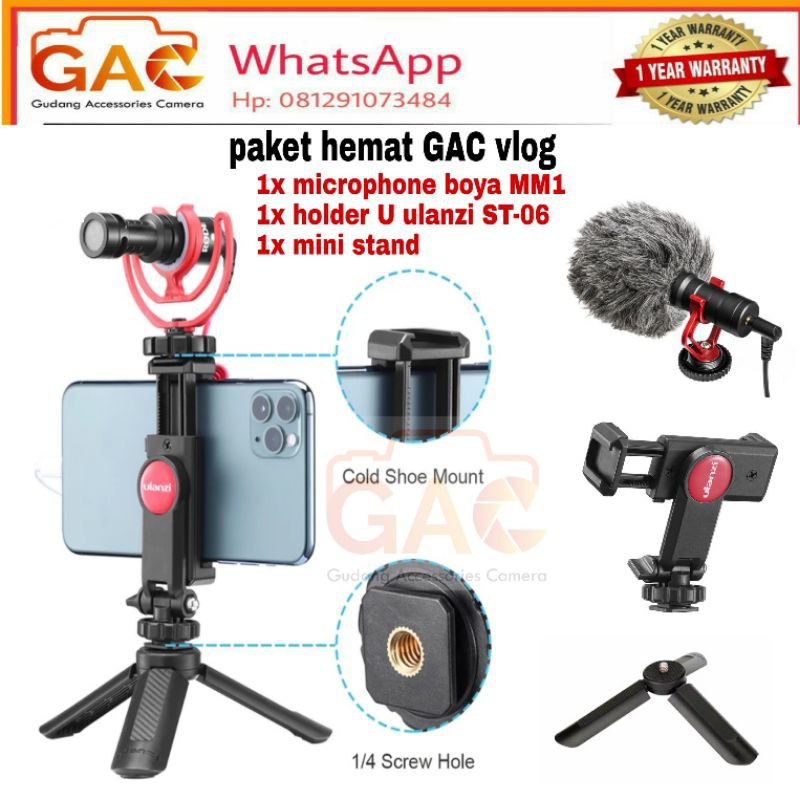 Paket hemat GAC VLOG ULANZI ST-06 microphone BOYA MM1 mini stand