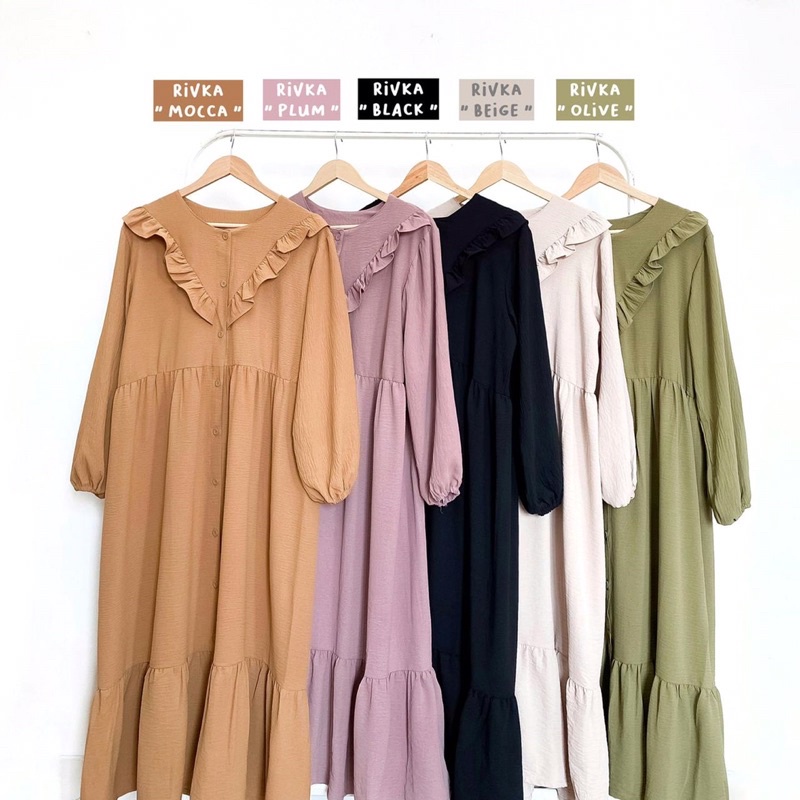 Rivka Midi Dress Crinkle Kancing Depan Gamis Wanita Midi Dress