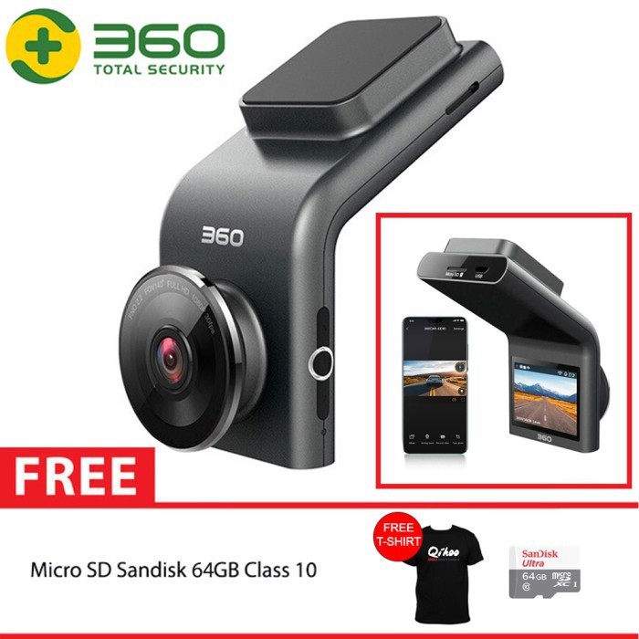 QIHOO G300 360 Dash Camera 1080P Video Night Vision Wide Angle + 64GB