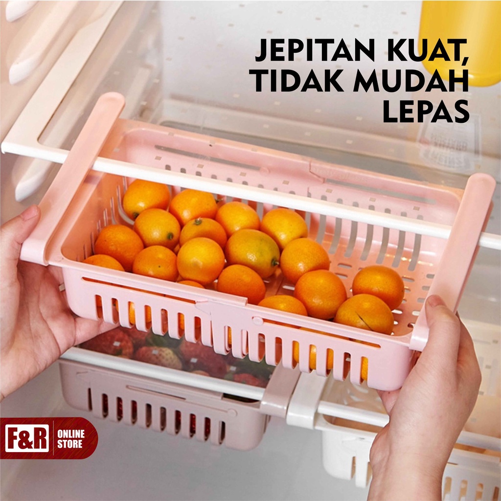 Rak Penyimpanan Keranjang Kulkas Sekat Partisi Tempat Serbaguna Fridge Pull Out Storage