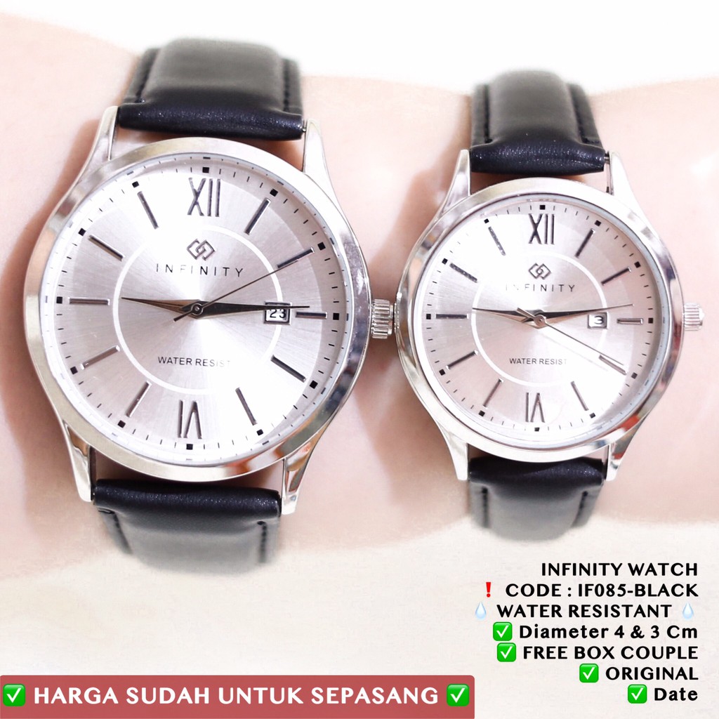 Jam tangan couple original INFINITY anti air wanita pria tali kulit tanggal aktif free box IF081