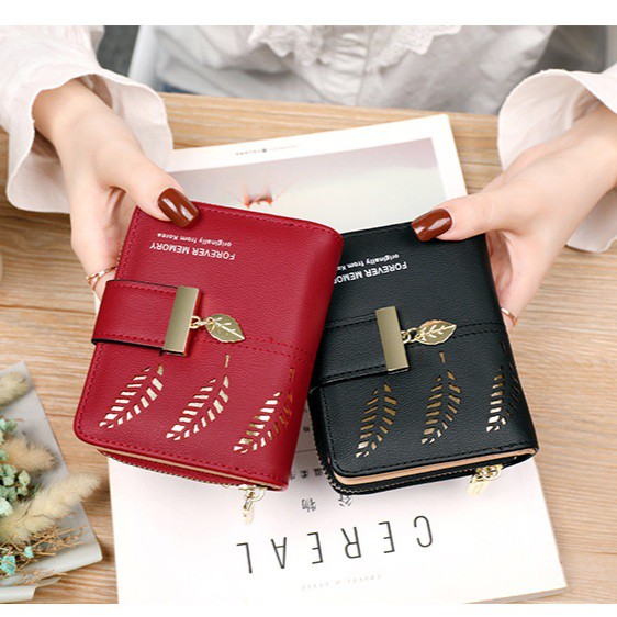 DOMPET LIPAT WANITA IMPORT KULIT KECIL MOTIF DAUN MURAH CONCA MINI KOIN KARTU PREMIUM KOREA TERBARU