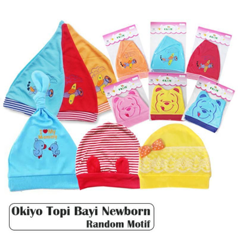 OKIYO-Topi bayi motif lucu-topi bayi bahan kaos-topi bayi baru lahir