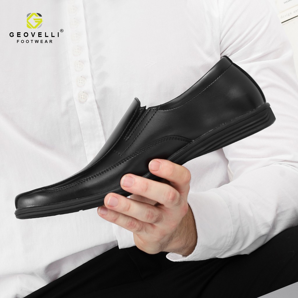 GEOVELLI FULL BLACK | Sepatu Pantopel Hitam Pria Formal Kasual Kerja Kantor Tanpa Tali Murah