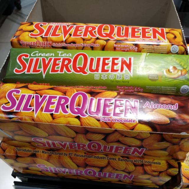 

Silverqueen 65 gram Rp 25.000 dapat 2 Batang (Almond, Mede, GreenTea)