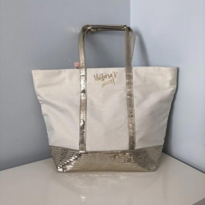 Tas Tote Bag Wanita VICTORIA'S SECRET White Gold Sparkle