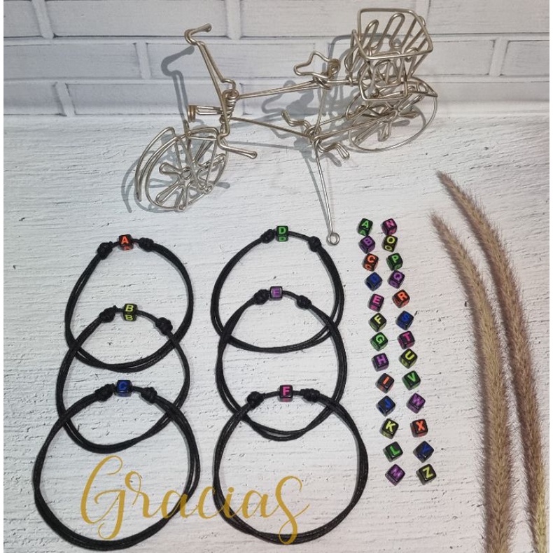 GELANG INISIAL HURUF A-Z WARNA STABILO DAN GELANG POLOS HITAM KULIT