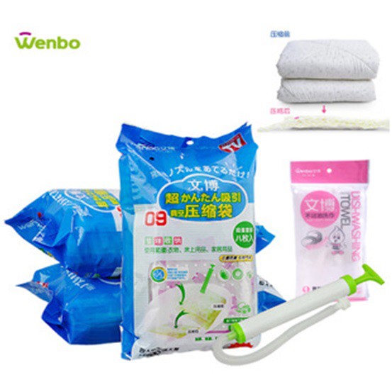 Wenbo Vacum Bag Set isi 8 Pcs FREE Pompa Angin Vakum Bag for Travelling Vakum Pakaian Celana Baju