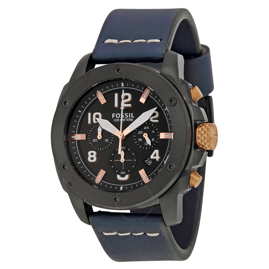 Fossil Jam Tangan Pria Tali Kulit HItam Case Stainless FS5066 - Biru