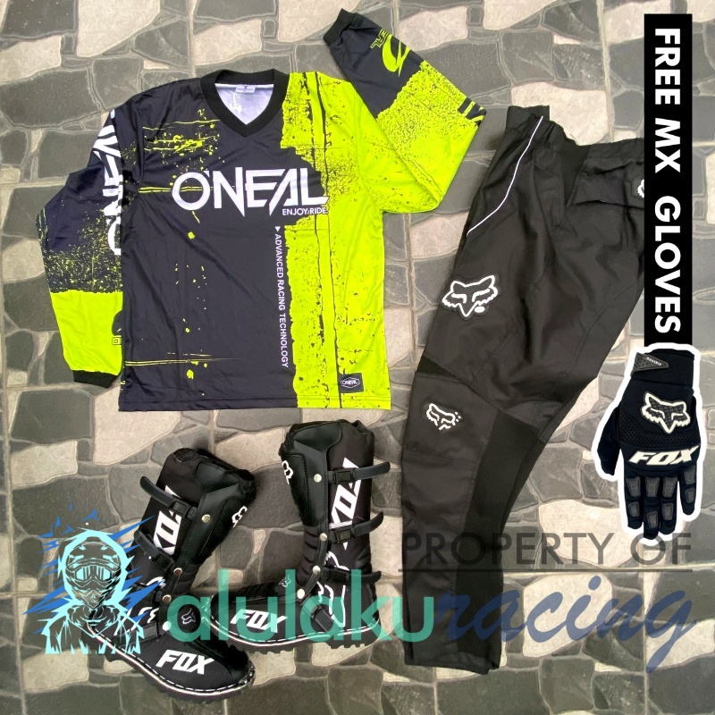 Jersey, Celana, Sarung Tangan &amp; Sepatu Fullprint with Protectors Fullset MX Trail Motocross - Paket Bundling ONCTFG070101-F41