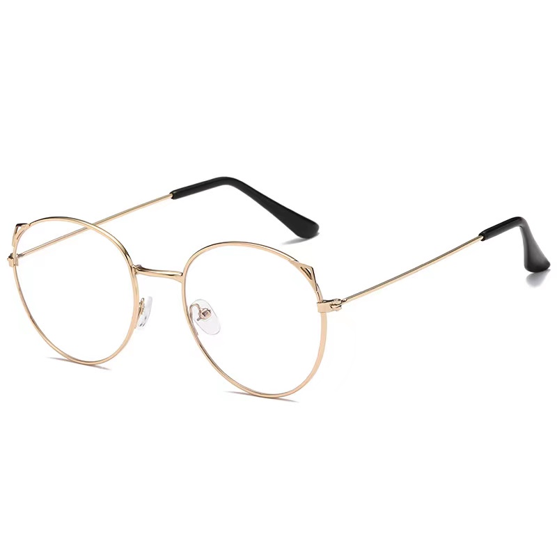 (Rowling)Impor murah Frame Kacamata Wanita dan Pria Gaya Retro Round Eyeglasses Metal Frame Kacamata Fashion-ka-6 gold