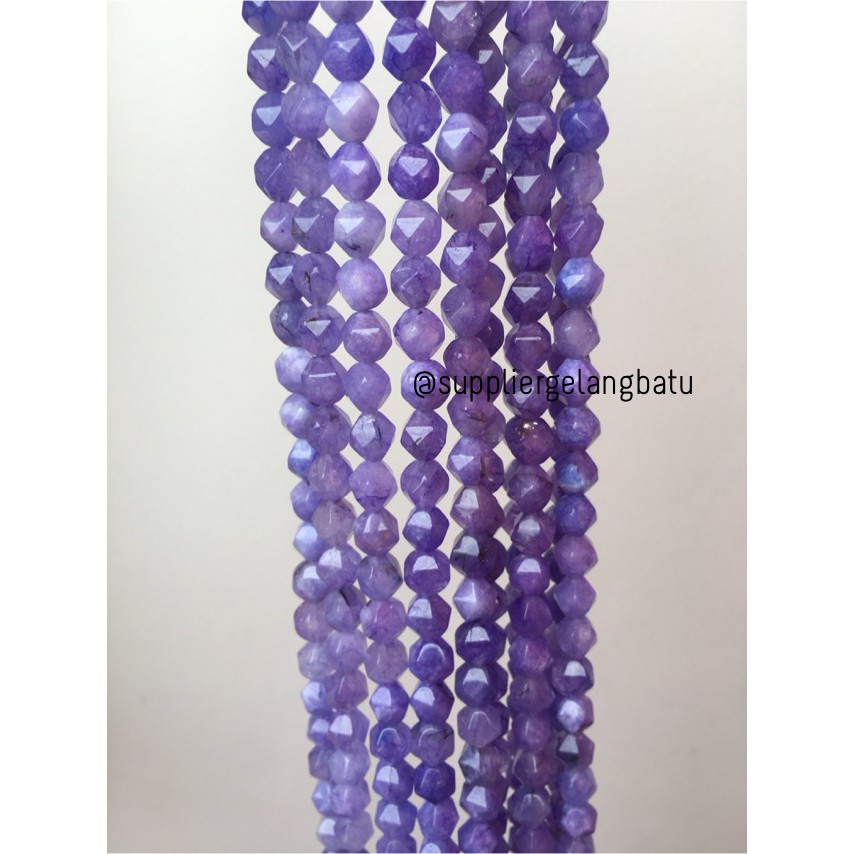 batu faceted hexagon Stone 8mm soft purple ungu agatis craft beads aksesoris pria wanita fashionita