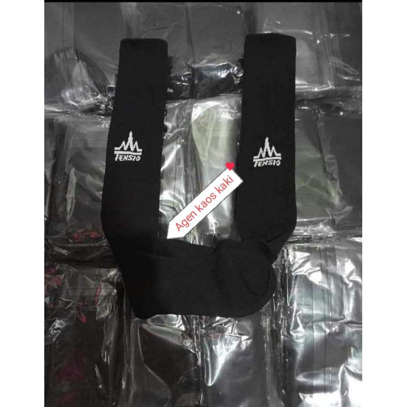 kaos kaki BOLA ( 1 lusin 12 pasang ) merk TENSIO  hitam POLOS panjang sepaha gambar 100% hasil japretan sendiri