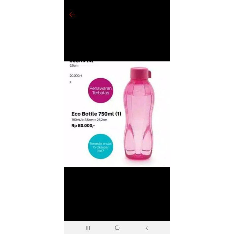 eco botol tupperware 750ml ulir/ botol minum