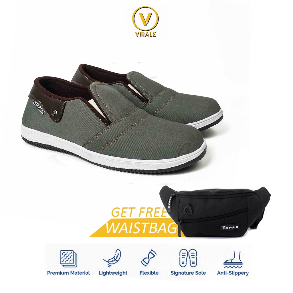 Sepatu Kasual Pria Slip On Canvas CS 01 ABU GRATIS Tas Selempang