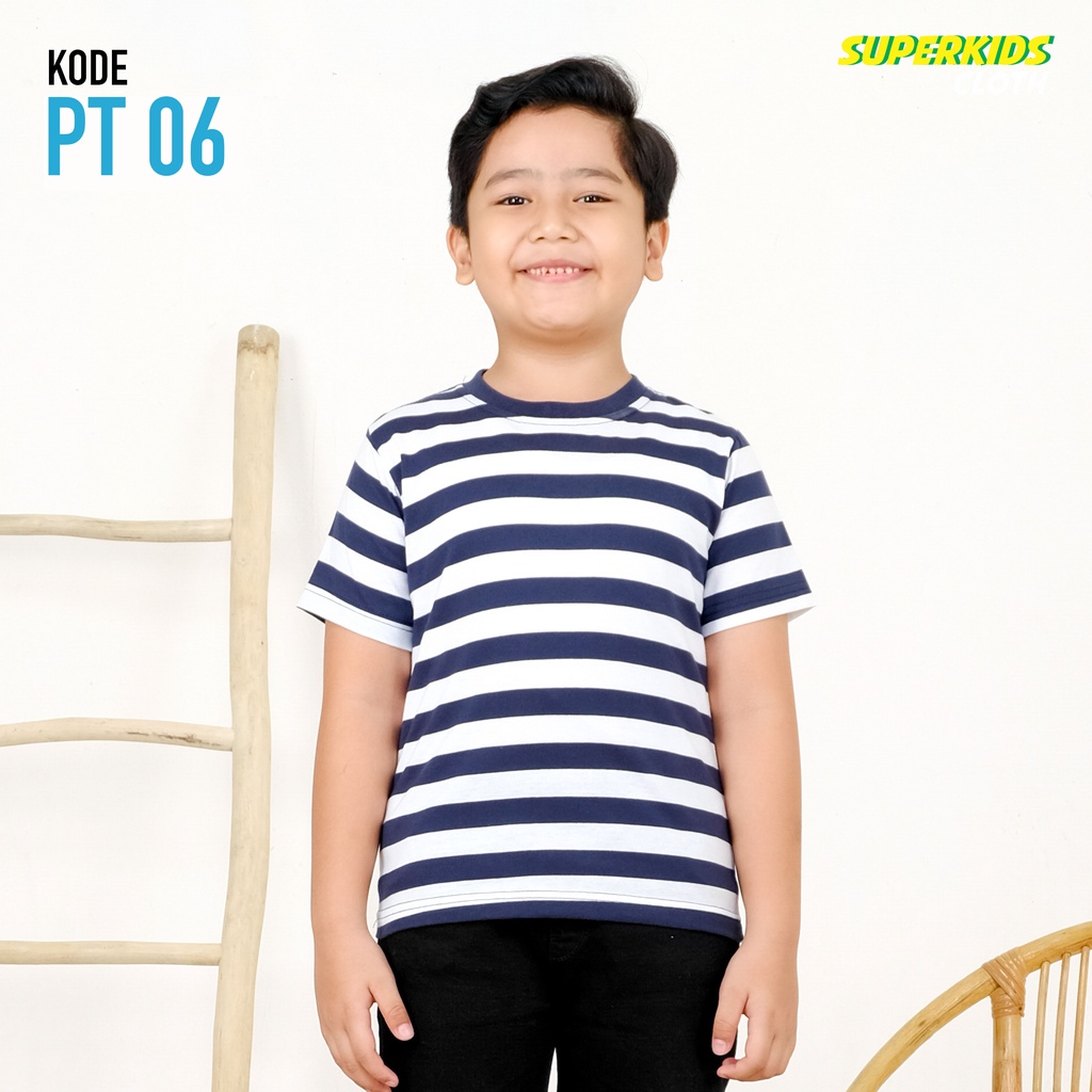 KAOS ANAK STRIPE SALUR NEVY PUTIH TERMURAH ECER GROSIR SUPERKIDS CLOTH 1 - 8 TAHUN