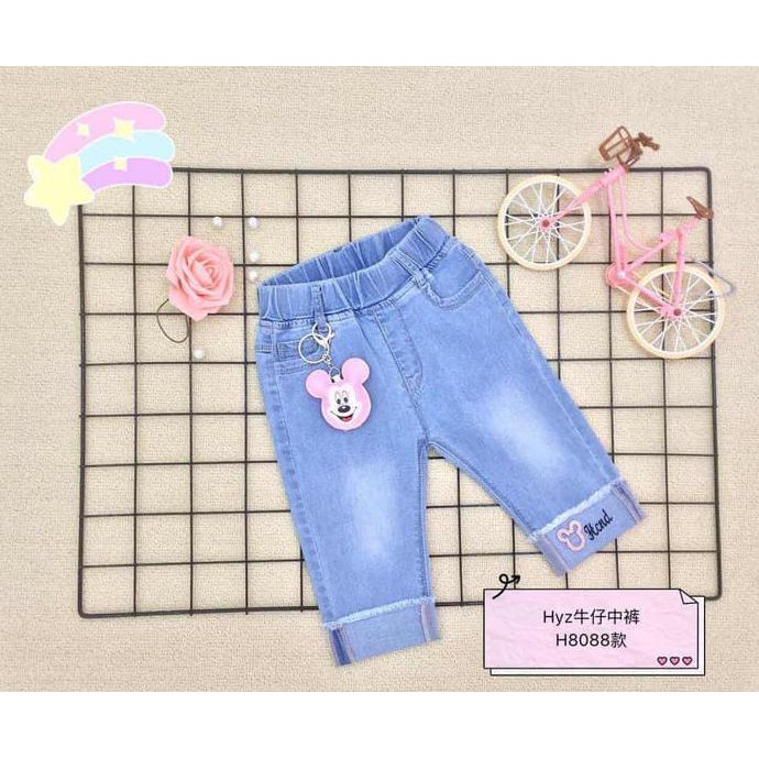 YUK BELI CELANA 7/8 PANJANG GANTUNGAN MICKEY IMPORT JEANS ANAK CEWE PEREMPUAN - 1 TAHUN, BIRU FREE