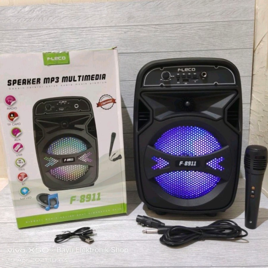 COD SPEAKER BLUETOOTH 8 INCH FLECO F 8911 PLUS MIC KARAOKE//SPEAKER KARAOKE//SPEAKER SALON AKTIF//SPEAKER WIRELESS//SPEAKER FLECO X-BASS