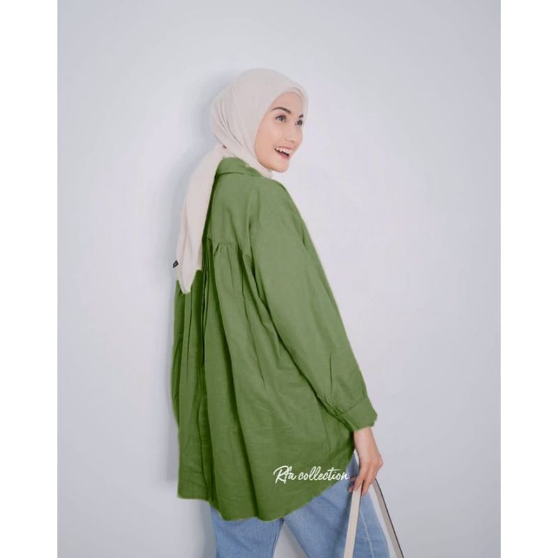 Kemeja Linen wanita karina shirt /kemeja wanita kncing depan belakang