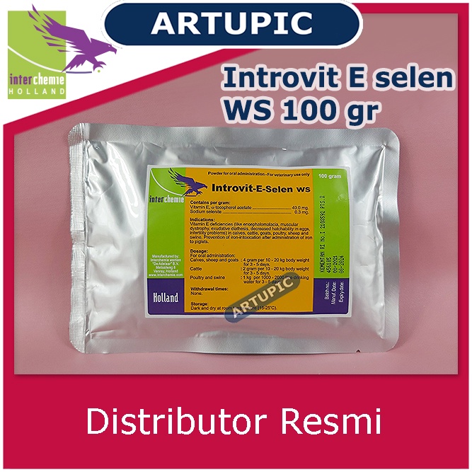 Introvit E selen WS 100 gr Vitamin Selenium Antioksidan Kekebalan Tubuh Mengatasi Stres Reproduksi Kesuburan Sapi Babi Kambing Domba Ayam